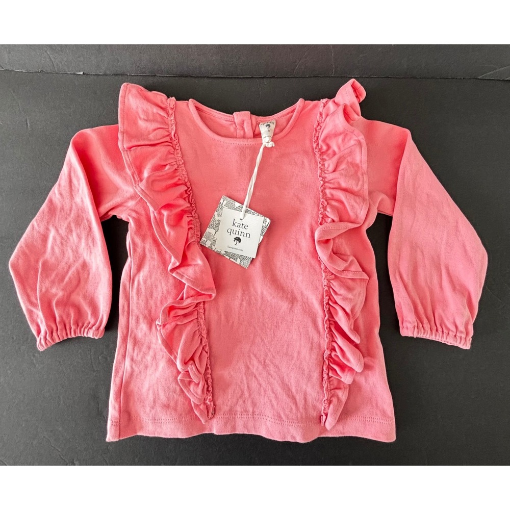Kate Quinn Girls Top Size 3T Pink Organic Cotton Ruffle Long Sleeve Top New